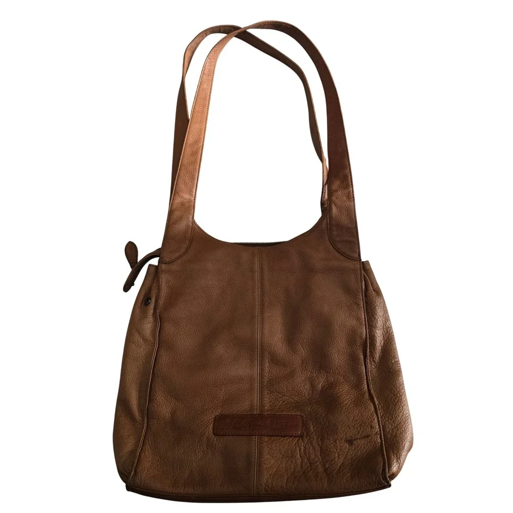Fossil Brown Pebbled Leather Triple Compartment Shoulder Bag Tote 75082